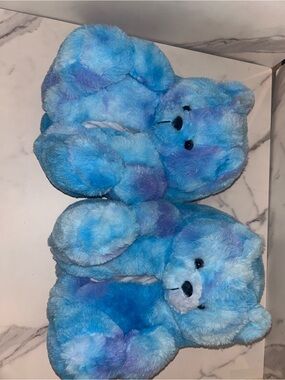 Blue tie dye Plush Bear Slippers